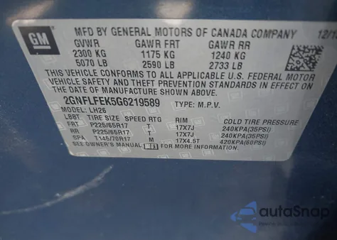 2016 Chevrolet Equinox Lt z USA, uszkodzony, nr VIN 2GNFLFEK5G6219589